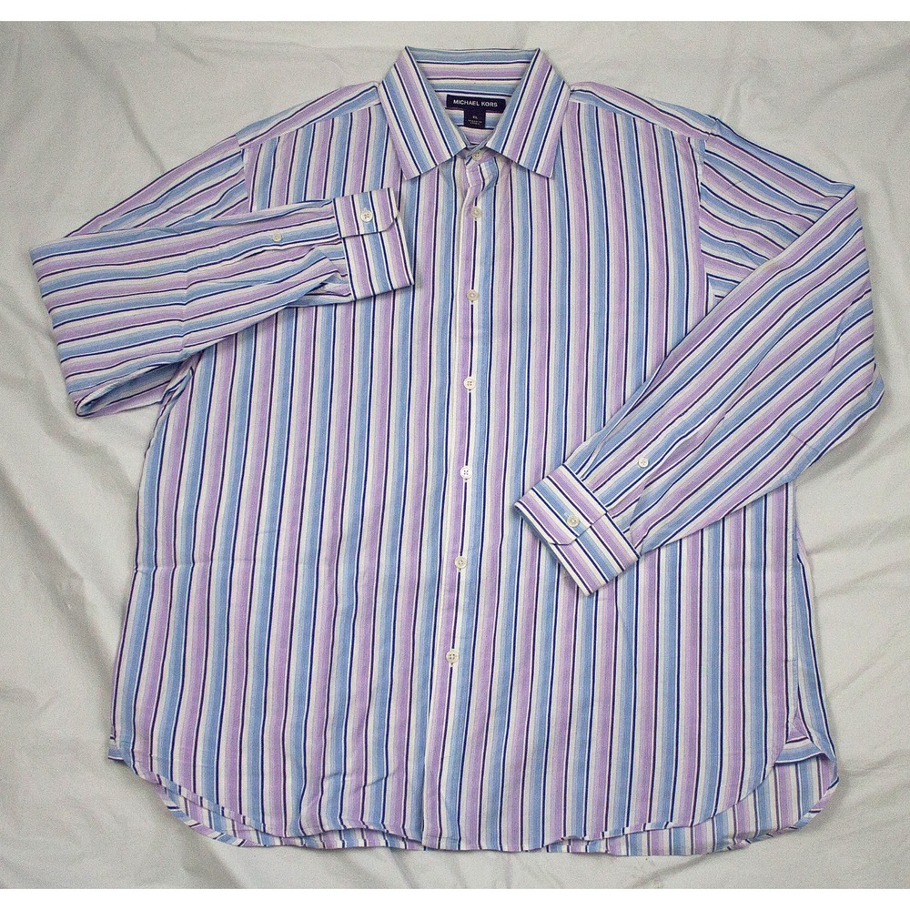 Michael Kors Mens Long Sleeve Button Front Striped Shirt Size XL